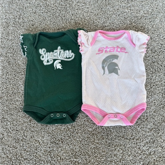 Michigan State Spartans Baby Girl Bodysuit Set Pink & Green- Size 0-3 Months - Picture 4 of 13